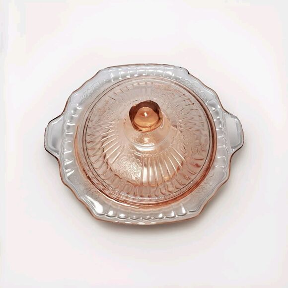 Vtg 1930s Anchor Hocking Rose Pink Depression Glass Mayfair Handled Covered Dish - Picture 8 of 10